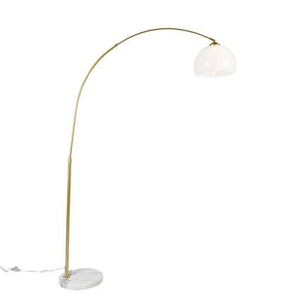 QAZQA arc-basic - Moderne LED Dimbare Smart Vloerlamp | Staande Lamp incl. wifi met Dimmer - 1 lichts - H 176 cm - Messing - Woonkamer | Slaapkamer