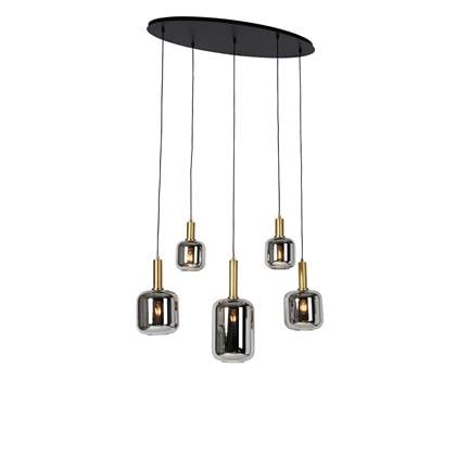 QAZQA zuzanna - Moderne Hanglamp eettafel voor boven de eettafel | in eetkamer - 5 lichts - L 99.5 cm - Grijs - Woonkamer | Slaapkamer | Keuken