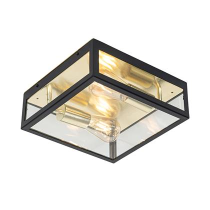 QAZQA rotterdam - Industriele Plafondlamp voor buiten - 2 lichts - L 28 cm - Goud/messing - Industrieel - Buitenverlichting