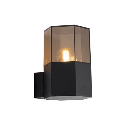 QAZQA Buiten wandlamp zwart met smoke glas zeshoek IP44 - Denmark