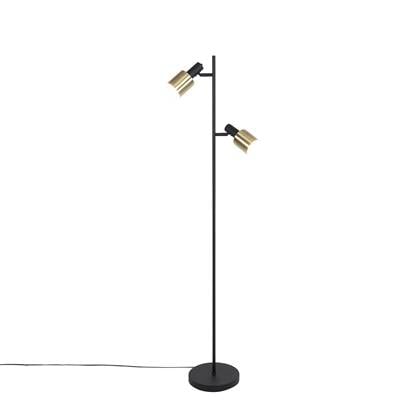 QAZQA stijn - Moderne LED Dimbare Smart Vloerlamp | Staande Lamp incl. wifi met Dimmer - 2 lichts - H 156 cm - Messing - Woonkamer | Slaapkamer