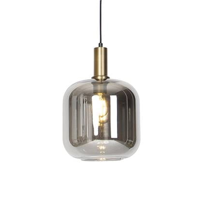 QAZQA Smart hanglamp zwart met goud en smoke glas incl. Wifi A60 - Grijs