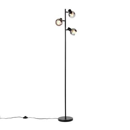 QAZQA vidro - Art Deco LED Dimbare Smart Vloerlamp | Staande Lamp incl. wifi met Dimmer - 3 lichts - H 150 cm - Zwart - Woonkamer | Slaapkamer | Keuken