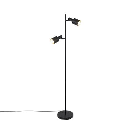 QAZQA stijn - Moderne LED Dimbare Smart Vloerlamp | Staande Lamp incl. wifi met Dimmer - 2 lichts - H 156 cm - Zwart - Woonkamer | Slaapkamer