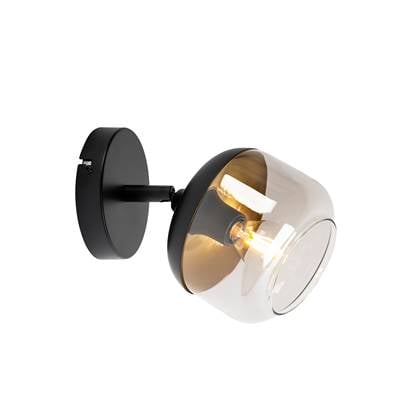 QAZQA Design spot zwart met goud en smoke glas - Kyan Grijs
