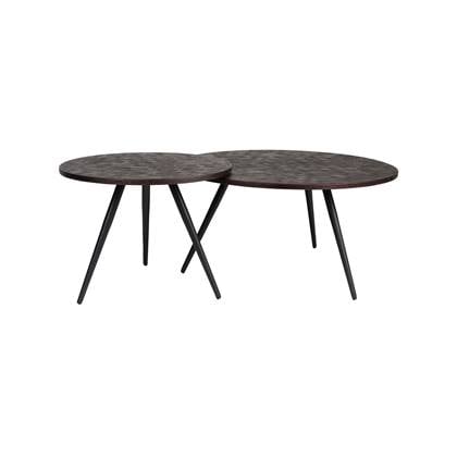 Giga Meubel Salontafel Rond Donkerbruin teakhout Set Van 2 70x70x39cm