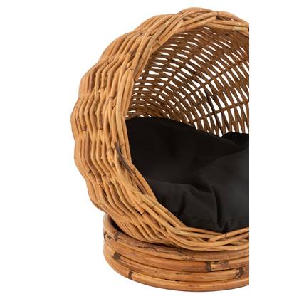 J-Line Rond Rotan kattenmand + kussen - jute - naturel| zwart