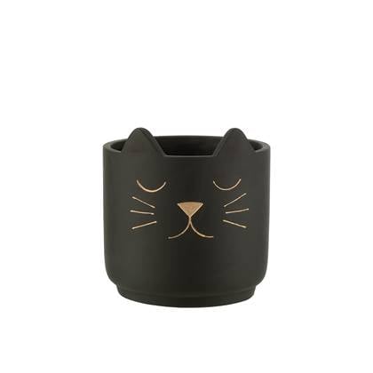 J-Line bloempot Kat - keramiek - |goud - large - Ø 19 cm Zwart