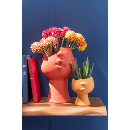 J-Line bloempot Enya - porselein - terracotta - Ø 17 cm Geel