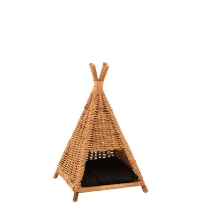 J-Line Rotan kattentent + kussen - jute - naturel| zwart