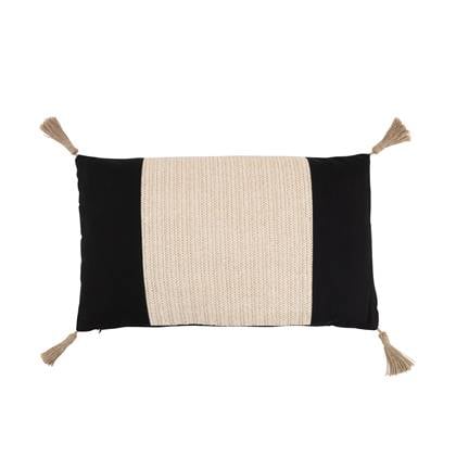 J-Line kussen Geweven Rechthoek - polyester - |beige Zwart