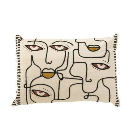 J-Line kussen Gezichten - katoen - creme|bruin|zwart Beige