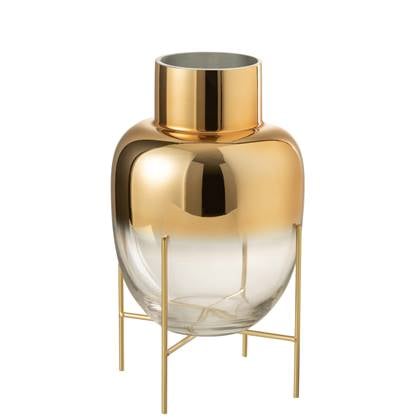 J-Line vaas Cilinder Op Voet - glas - transparant| - large - Ø 21 cm Goud