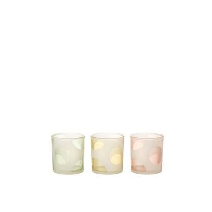 J-Line windlicht Ronden - glas - mix|pastel - small - 3 stuks