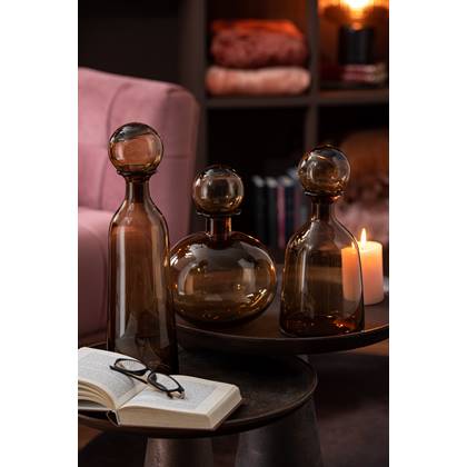 J-Line decoratie Fles + Stop Effen Rond - glas - Bruin