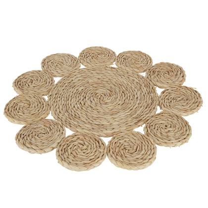J-Line placemat Rond Bloem - jute - naturel Beige