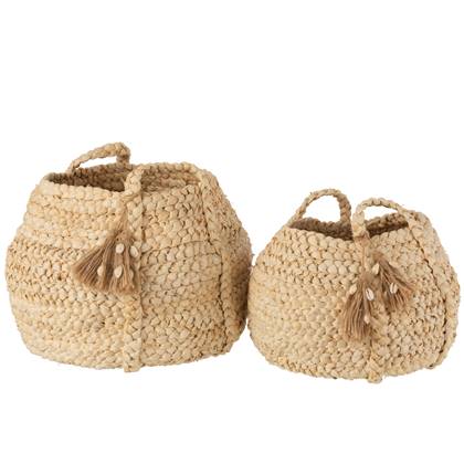 J-Line mand Gevlochten Kwastjes - jute - naturel - set van 2 Beige
