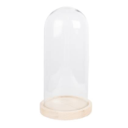 Clayre & Eef Stolp  Ø 13x26 cm Bruin Hout Glas Rond Glazen stolp