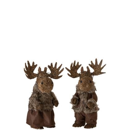 J-Line figuur Eland Staand Stro - textiel - - large - 2 stuks Bruin