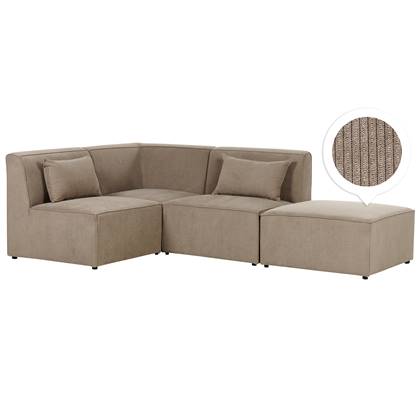 Beliani - LEMVIG - Hoekbank 3-zits - Taupe - Rechterzijde - Corduroy Beige