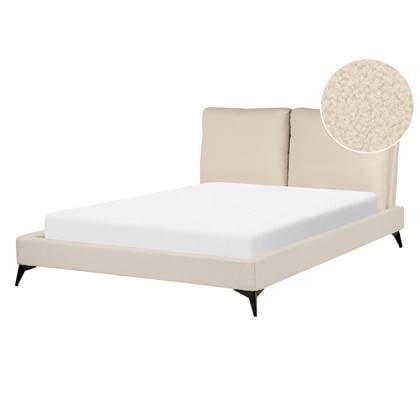 Beliani-MELLE -Tweepersoonsbed-Licht-140 x 200 cm-Bouclé Beige