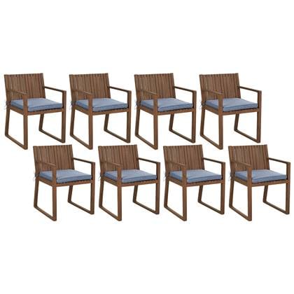 Beliani-SASSARI -Tuinstoel set van 8-Donkerhout|Blauw-Acaciahout Bruin