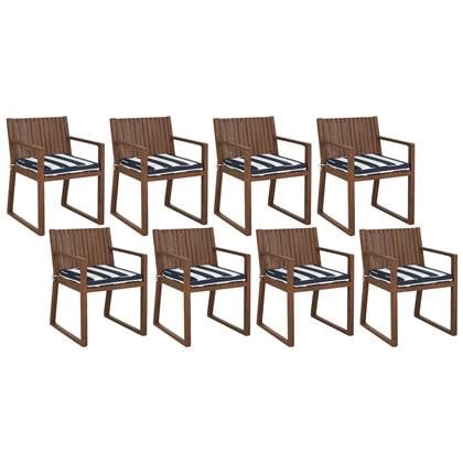 Beliani-SASSARI -Tuinstoel set van 8-Donkerhout|Blauw|Wit-Acaciahout Bruin