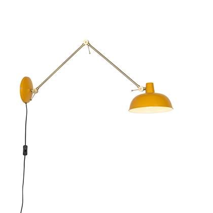 QAZQA Retro wandlamp staal geel met brons - Milou