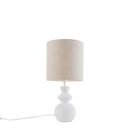 QAZQA Design tafellamp wit stoffen kap licht 25 cm - Alisia Grijs