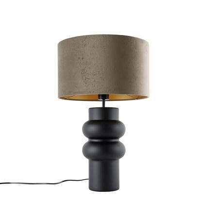 QAZQA Design tafellamp zwart 17 cm velours kap met goud 35 cm - Taupe