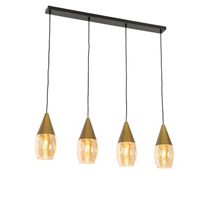 QAZQA drop - Moderne Hanglamp eettafel voor boven de eettafel | in eetkamer - 4 lichts - L 99.6 cm - Goud - Woonkamer | Slaapkamer | Keuken