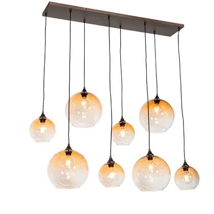 QAZQA Art Deco hanglamp donker met amber glas 8-lichts - Sandra Brons