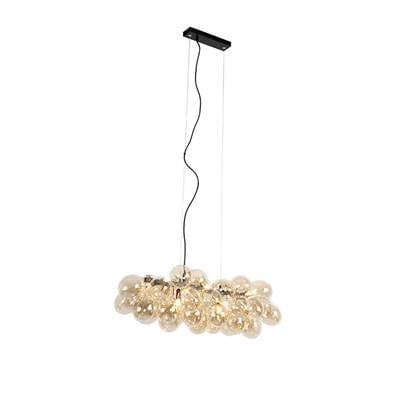 QAZQA Smart hanglamp zwart met amber glas incl. 8 Wifi G9 - Uvas Goud