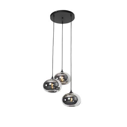 QAZQA Smart hanglamp met smoke glas incl. 3 Wifi P45 - Busa Zwart