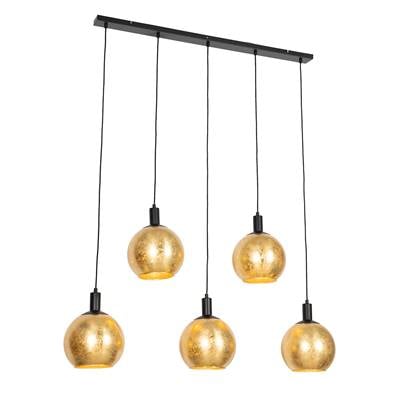 QAZQA Design hanglamp zwart met glas 5-lichts - Bert Goud