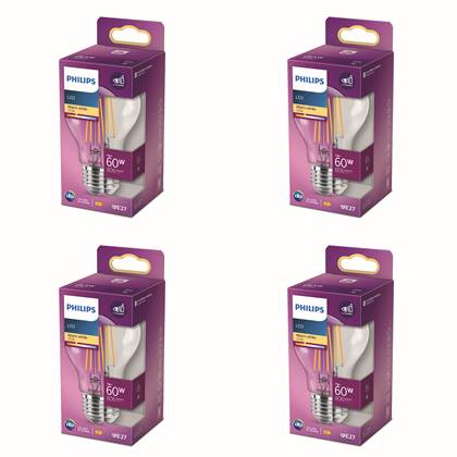 Philips Voordeelverpakking E27 - LED Standaardlamp - Set van 4 Stuks Transparant