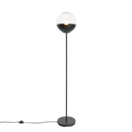 QAZQA Retro vloerlamp met helder glas - Eclipse Zwart