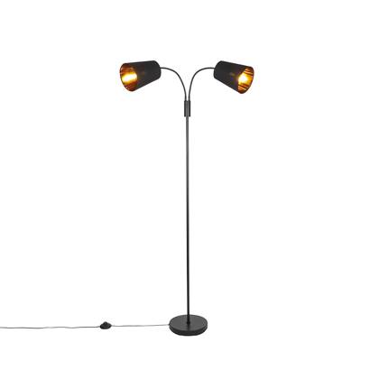 QAZQA carmen - Moderne Dimbare LED Smart Vloerlamp | Staande Lamp met zwenkarm incl. wifi met Dimmer - 2 lichts - H 160 cm - Zwart - Woonkamer | Slaapkamer | Keuken