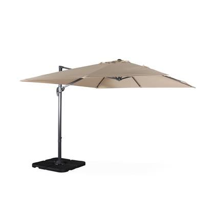 sweeek - Offset vierkante parasol 3x3m top of the range excentrisch 360° draaibaar + set van 4 verzwaarde tegels 50x50cm