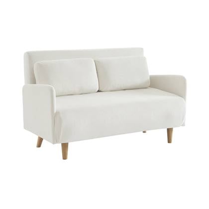 sweeek - 2-zits corduroy slaapbank met houten poten Wit