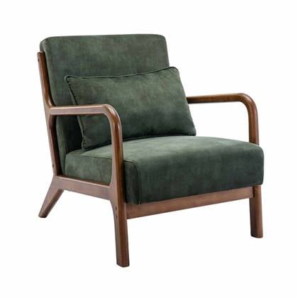 sweeek - Scandinavische fauteuil in velours en licht walnoot gebeitst Groen