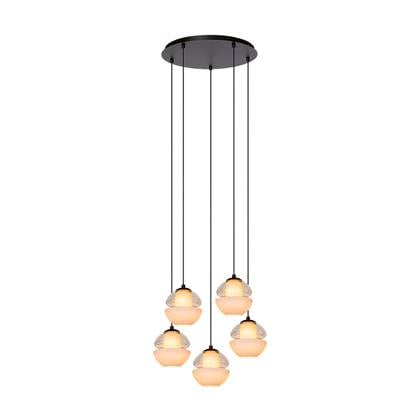 Atmooz - Reese 5 - Hanglamp - Rond - Zwart met Cognac en Opaalglas - 40 x 40 x 220 cm - Geïntegreerde LED - Dimbaar