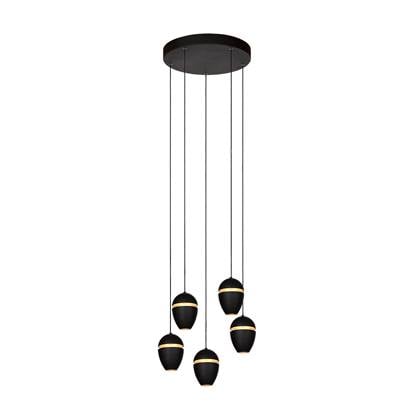 Atmooz - Ogima - Hanglamp - Zwart - 5 Lichtpunten - Verstelbare Kabels - 30 x 30 x 160 cm - Geïntegreerde LED - Dimbaar - Metaal