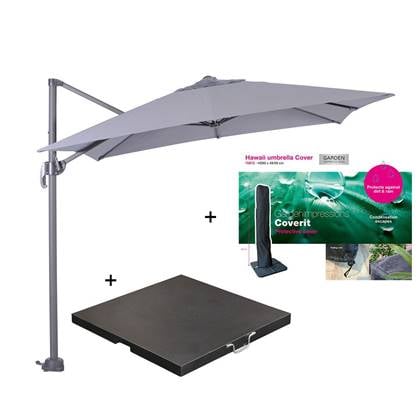 Garden Impressions Hawai parasol S 250x250 l.grijs + 80kg voet en hoes