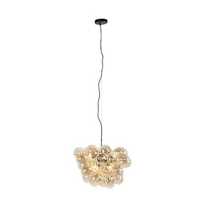 QAZQA Smart hanglamp zwart met Amber glas incl. 8 Wifi g9 - Uvas Goud