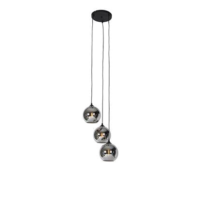 QAZQA wallace - Art Deco LED Dimbare Smart Hanglamp incl. wifi met Dimmer - 3 lichts - Ø 35 cm - Grijs - Woonkamer | Slaapkamer | Keuken