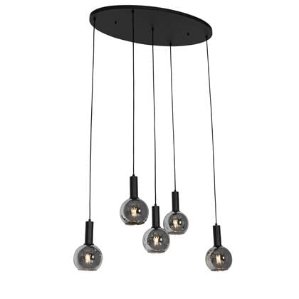 QAZQA josje - Art Deco Hanglamp eettafel - 5 lichts - L 89 cm - Zwart - Woonkamer | Slaapkamer | Keuken