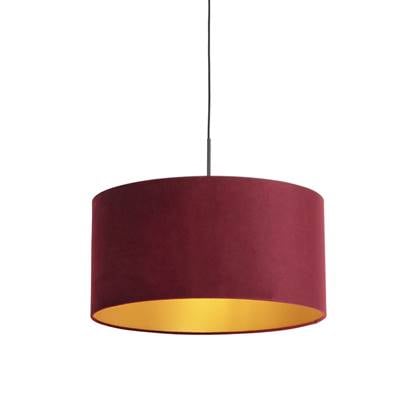 QAZQA Hanglamp met velours kap met goud 50 cm - Combi Rood