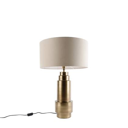 QAZQA Tafellamp brons stoffen kap lichtbruin 50 cm - Bruut Beige
