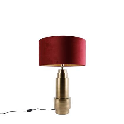 QAZQA Tafellamp brons velours kap met goud 50 cm - Bruut Rood